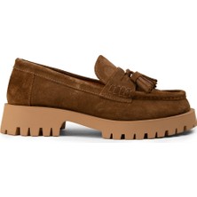 Deery Kadın Hakiki Süet Taba Rengi Püsküllü Loafer - 02035ZTBAC01