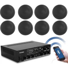 Rose Bluetooth Tavan Hoparlör Seti - 8 Adet 16CM Hoparlör + 1 Adet Amfi - Ev, Ofis, Mağaza Ses Sistemi