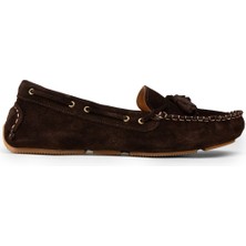 Deery Kadın Hakiki Süet Kahverengi Püsküllü Loafer - DL506ZKHVC01
