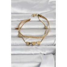 Pazarcan Çelik Gold Renk Ezme Zincir Kalpli Kadın Bileklik