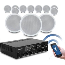 Rose Bluetooth Tavan Hoparlör Seti - 12 Adet 16CM Hoparlör + 1 Adet Amfi - Ev, Ofis, Mağaza Ses Sistemi