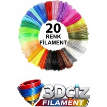 3D Çiz Pla 3D Kalem Filament Pla 20 Renk (20X5 Metre) 100 Metre Pla Filament