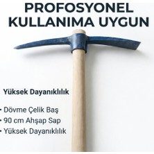 Profesyonel Kazma – Dövme Çelik Başlı, 95 cm Ahşap Saplı Dayanıklı Bahçe & Inşaat Kazması