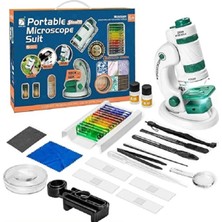 Özgürce Çocuklar Için 21 Parça Cep Mikroskop Seti, Işıklı ve Mobil Uyumlu, 180X Büyütme