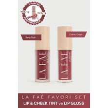 LA FAE BEAUTE Dudak Bakım Seti Dudak Parlatıcısı+Allık Ruj Göz Farı Nemlendirici Besleyici BerryFlush+Cosmic Grape