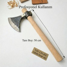 Baki Koç Dövme Yay Çeliği Profesyonel Balta – 50 cm Ahşap Saplı Kamp & Odun Baltası