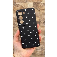 Vip Case Vivo V30 Lite Uyumlu Beyaz Kalp Desenli Silikon Darbe Emici Klasik Korumalı Rubber Kılıf