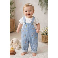 Uçurtma Baby Kids Babybuu Çiçek Nakışlı Kot Kız Bebek Bayramlık Salopet Bahçıvan Takımı
