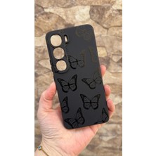 Vip Case Vivo V40 Lite 5g Uyumlu Siyah Kelebek Desenli Silikon Darbe Emici Klasik Korumalı Rubber Kılıf