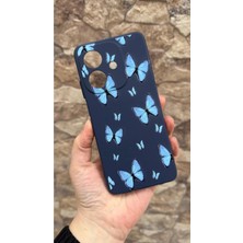 Vip Case Oppo A3 Uyumlu Mavi Kelebek Desenli Silikon Darbe Emici Klasik Korumalı Rubber Kılıf