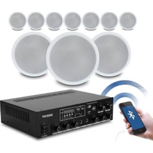 Rose Bluetooth Tavan Hoparlör Seti - 10 Adet 16CM Hoparlör + 1 Adet Amfi - Ev, Ofis, Mağaza Ses Sistemi