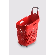 Rafiste Tekerlekli Market Sepeti (Tekerlekli Alışveriş Sepeti Gri Saplı ) 73 L Kırmızı