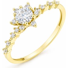 Ethem Gold 14 Ayar Lotus Taşlı Tektaş Sarı Altın Yüzük