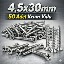Akpınar Krom Vida 4.5X30MM 50 Adet Paslanmaz Inox Vida