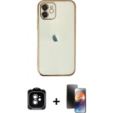 Marsilyan™- iPhone 11 Kılıf Vadi Minimal - Siyah 3D Antistatik Mat Seramik Nano Ekran Koruyucu + Turuncu Pvd Metal Kamera Lens