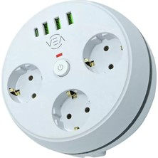 İntora Vea VE-26583 3'lü 1.5 Metre Kablolu 3 USB / Type-C Girişli Akım Korumalı Grup Priz