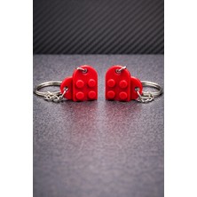 3D Baskı Zamanı Kalpli Çift Anahtarlık Seti – LEGO Tarzı Kırmızı Kalp Anahtarlık 2 Li | Sevgiliye Özel Hediye