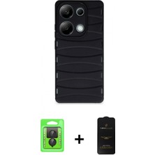 Marsilyan™- Redmi Note 13 Pro 4g Kılıf Doruk Form Serisi - Siyah 6d Antistatik Mat Seramik Hayalet Nano Ekran Koruyucu + Siyah Raze Metal Kamera Lens