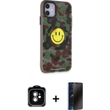 Marsilyan™- iPhone 11 Kılıf Nova Doku Koleksiyonu - Siyah 3D Antistatik Hayalet Cam Ekran Koruyucu + Turuncu Pvd Metal Kamera Lens