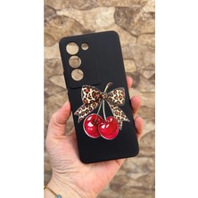 Vip Case Vivo V30 Lite Uyumlu Kiraz Fiyonk Leopar Desenli Silikon Darbe Emici Klasik Korumalı Rubber Kılıf