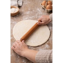 Mis Kitchen Doğal Ahşap Akasya Merdane 37 cm Hamur Açma Aparatı Ergonomik Saplı Merdane