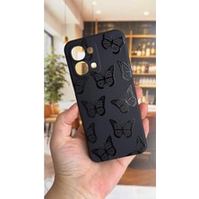 Vip Case Oppo A6 Pro Uyumlu Siyah Kelebek Desenli Silikon Darbe Emici Klasik Korumalı Rubber Kılıf