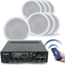 Rose Bluetooth Tavan Hoparlör Seti - 8 Adet 16CM Hoparlör + 1 Adet Amfi - Ev, Ofis, Mağaza Ses Sistemi