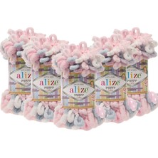 Alize Puffy Color 5'li Paket El Örgü İpliği 100 gr 9 mt. Pembe Gri Mikropolyester Özellikli