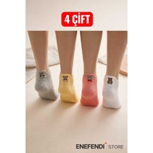 NF ND ENEFENDİ 4’lü Kadın Patik Çorap Seti | Yumuşak Pamuklu Likralı Nakışlı Çorap | Sarı Pembe Gri Beyaz | 36 40