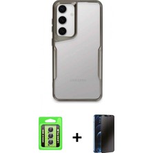 Marsilyan™- Galaxy A24 4g Kılıf Akış Çizgi Koleksiyonu - Siyah 3D Antistatik Hayalet Cam Ekran Koruyucu + Gümüş Raze Metal Kamera Lens