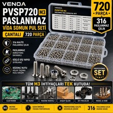 VENOA PVSP720M3 Paslanmaz Vida Somun Pul Seti 720 Parça – Çantalı Civata Seti | İnoxPaslanmaz Çelik