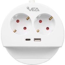 İntora Ve- G1102C 2'li Usb+ Type-C Girişli Anahtarlı 1.5 Metre Grup Priz