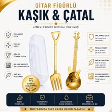 Jojobebek Gold Renk Gitar Tasarımlı Paslanmaz Çelik Kaşık ve Paslanmaz Çelik Çatal + Saklama Kutusu
