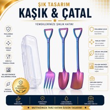 Paslanmaz Çelik Kürek Tipi Kaşık (2 Adet), Çatal (1 Adet) + Saklama Kutusu (Toplam 4 Parça)