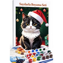 Aren Design Sayılarla Boyama Çerçeveli Hobi Seti Numaralı Tuval Fırça Boya Dahil Yeni Yıl Kedileri