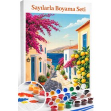 Aren Design Sayılarla Boyama Çerçeveli Hobi Seti Numaralı Tuval Fırça Boya Dahil Akdeniz 40X50