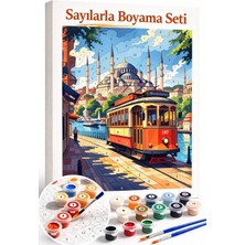 Aren Design Sayılarla Boyama Çerçeveli Hobi Seti Numaralı Tuval Fırça Boya Dahil Tramvay 40X5