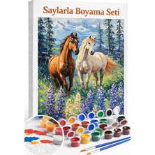 Aren Design Sayılarla Boyama Çerçeveli Hobi Seti Numaralı Tuval Fırça Boya Dahil Kasnak Atlar 40X50