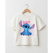 Babytex Stitch Baskılı Çocuk Tişört Unisex Oversize Kısa Kollu Pamuklu Yazlık Rahat Tişört