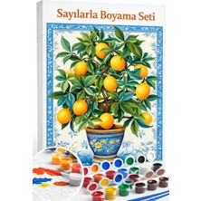 Aren Design Sayılarla Boyama Çerçeveli Hobi Seti Numaralı Tuval Fırça Boya Dahil Limon Çiçeği 40X50
