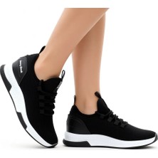 Tonny Black Unisex Siyah Beyaz Nefes Alabilen Kumaş Poli Taban Bağcıklı Spor Ayakkabı Düz Taban