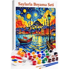 Aren Design Sayılarla Boyama Çerçeveli Hobi Seti Numaralı Tuval Fırça Boya Dahil Istanbul Gece 40X50
