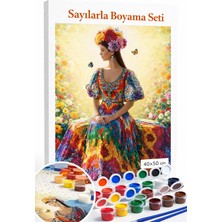 Aren Design Sayılarla Boyama Çerçeveli Hobi Seti Numaralı Tuval Fırça Boya Kasnaklı Portre 40X50