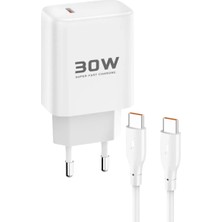 İntora JK89 30W Type-C Çıkışlı Ekstra DC67 1m Type-C To Type-C Kablolu Pd Şarj - Beyaz