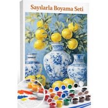 Aren Design Sayılarla Boyama Çerçeveli Hobi Seti Numaralı Tuval Fırça Boya Dahil Çinili Limon 40X50