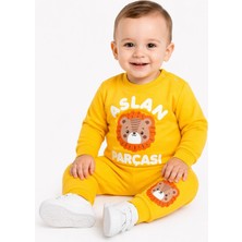 Dinamik çocuk Aslan Parçası Baskılı Erkek Bebek 2'li Takım | Mevsimlik 2 Iplik Sweatshirt Eşofman Alt Üst Takım 3-6-9-12AYLIK