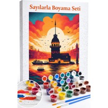 Aren Design Sayılarla Boyama Çerçeveli Hobi Seti Numaralı Tuval Fırça Boya Dahil Kasnak KULE40X50