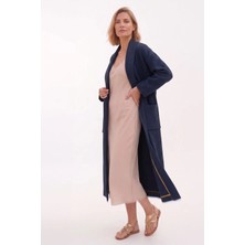 Deriderim Lacivert Şal Yaka Uzun Dokulu Kaftan
