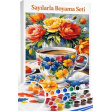 Aren Design Sayılarla Boyama Çerçeveli Hobi Seti Numaralı Tuval Fırça Boya Dahil Kasnak Fincan 40X50