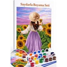 Aren Design Sayılarla Boyama Çerçeveli Hobi Seti Numaralı Tuval Fırça Boya Dahil Ayçiçekleri 40X50